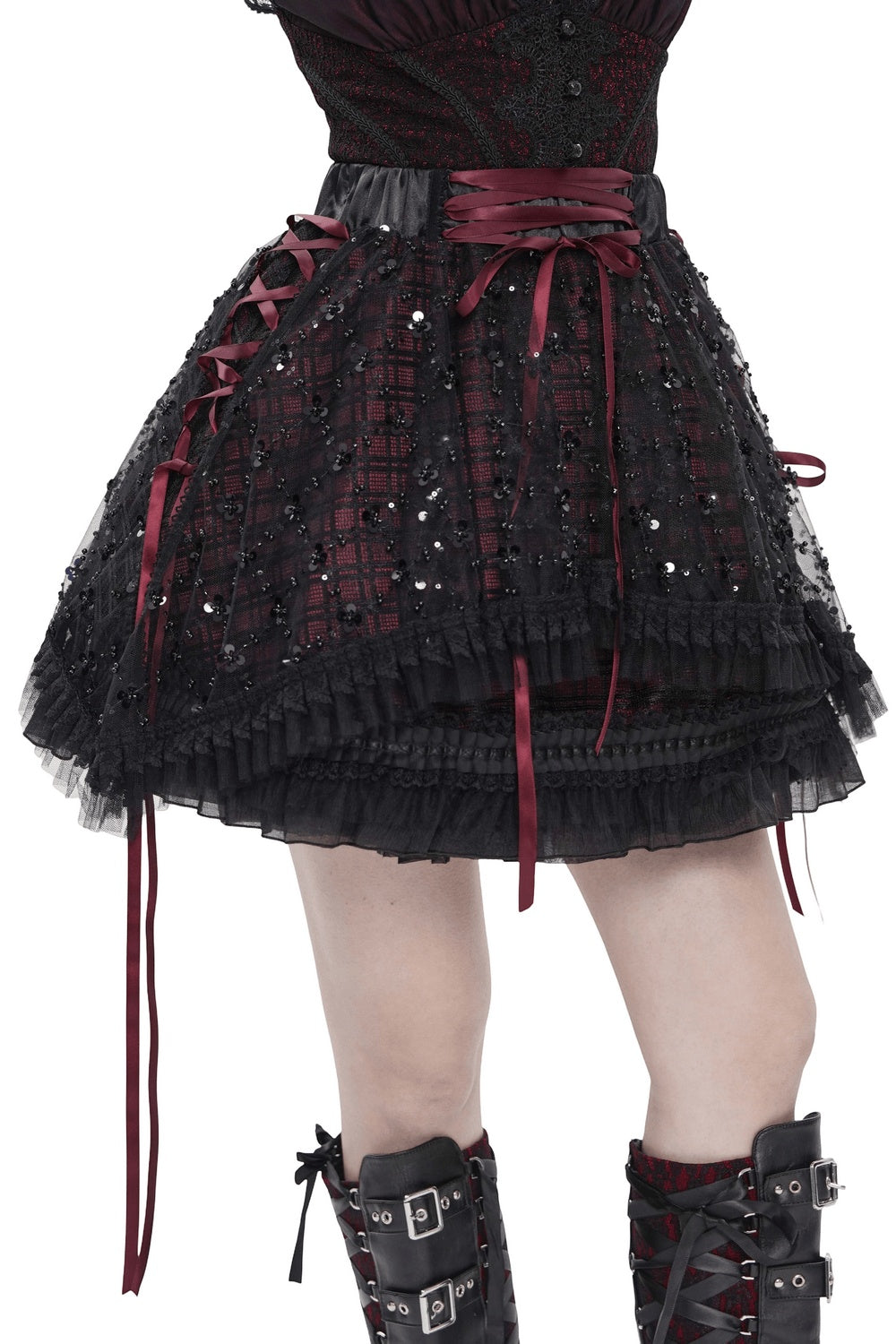 plaid mini skirt with sequins