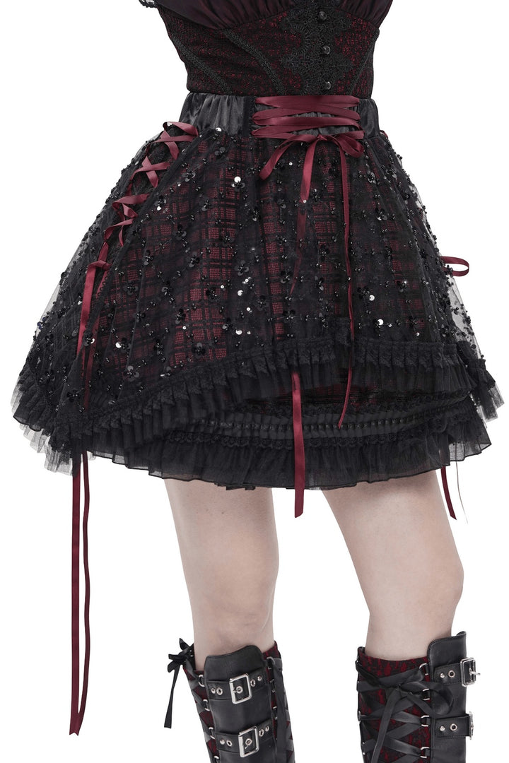 plaid mini skirt with sequins