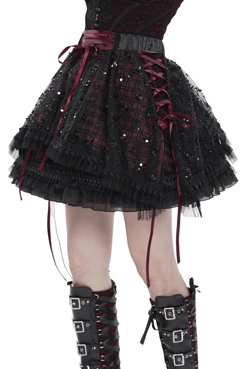 lace-up plaid mini skirt