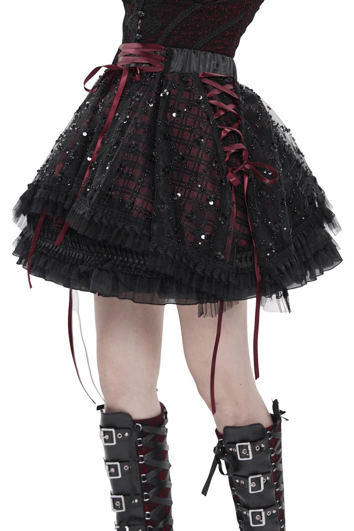 lace-up plaid mini skirt