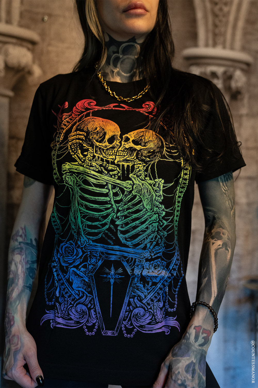 gothic rainbow skeleton shirt