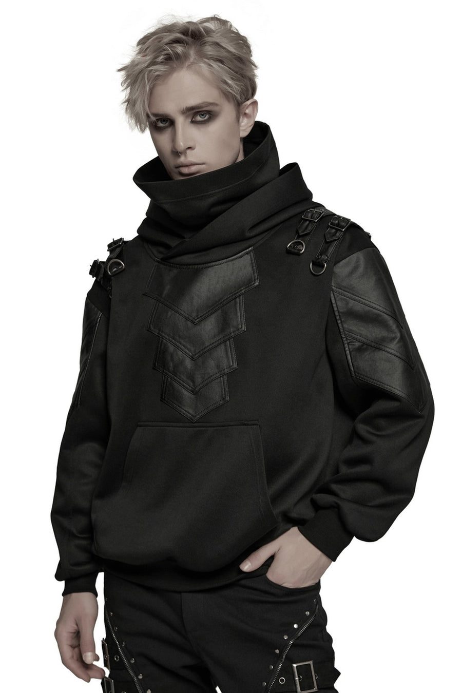mens goth hooded cowl neck hoodie