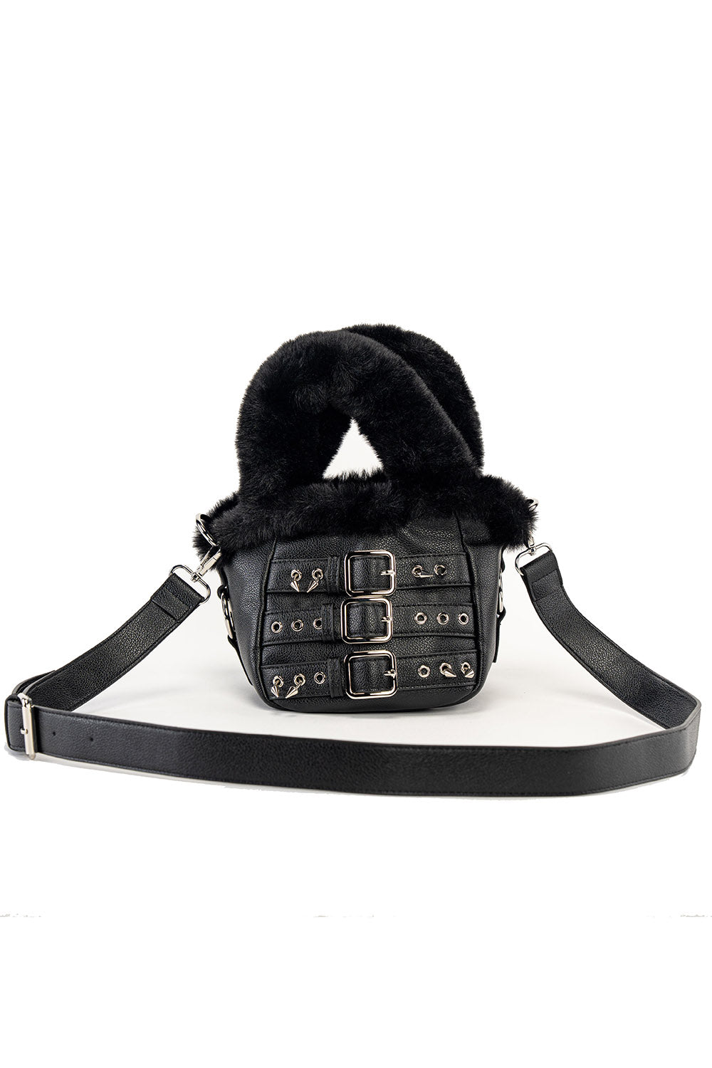 vegan leather small punk black vegan fur purse