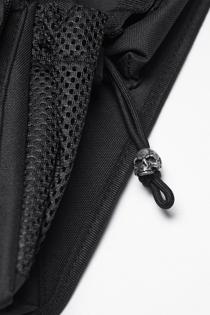 netted skull studded waist bag with skull pull