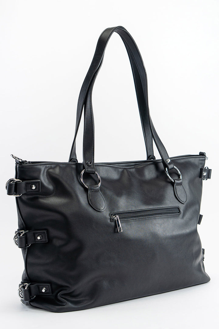 black punk rock studded large tote bag