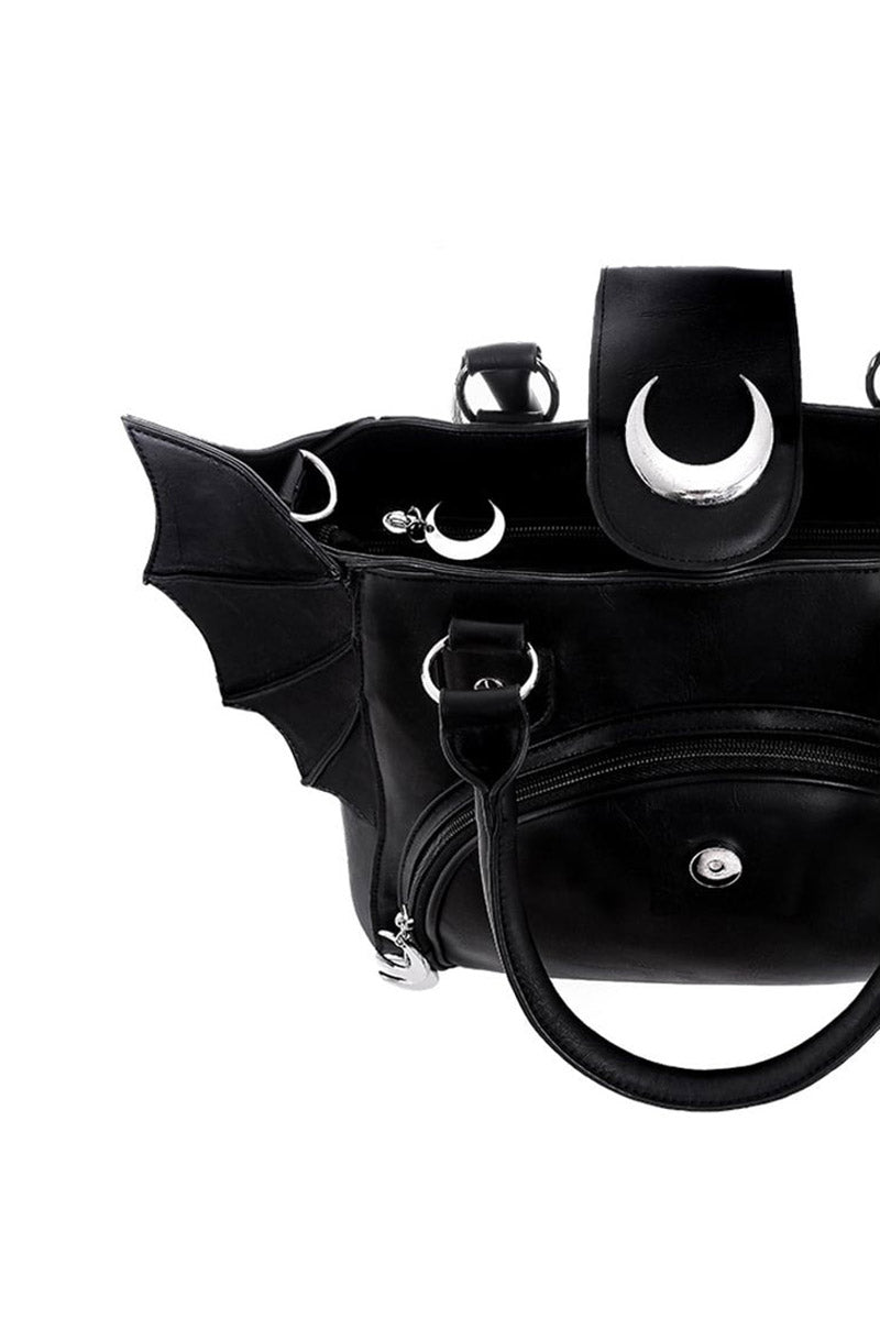 gothic handbag with crescent moon charm