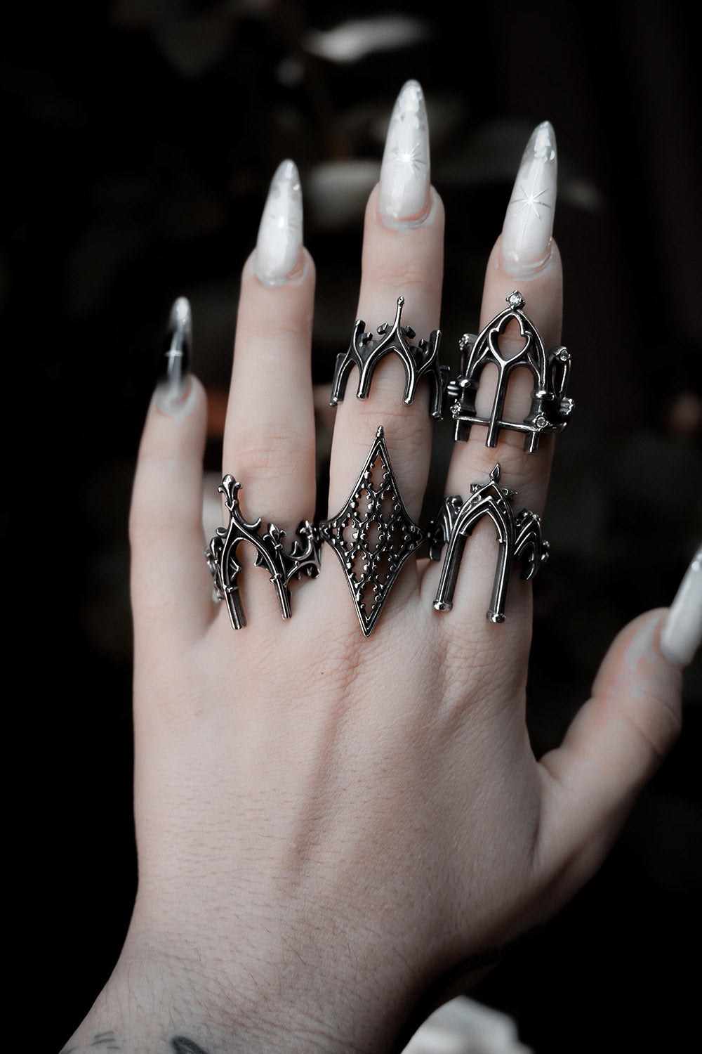 stainless steel gothic cathedral architecture rings by lively ghosts