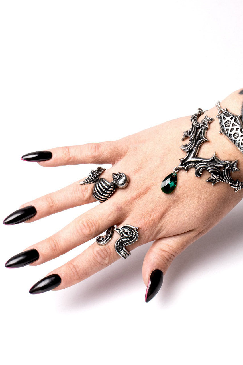 silver gothic skeleton ring by alchemy england 
