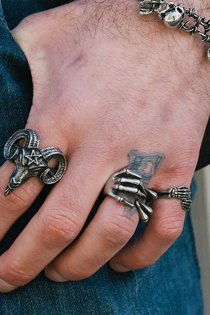 goth pewter silver skeleton hand ring
