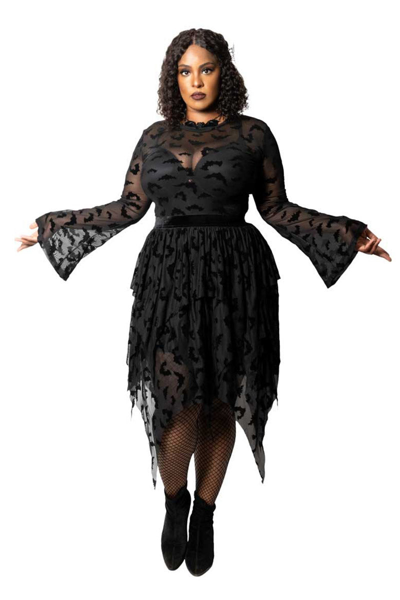 layered asymmetric hem mesh skirt 