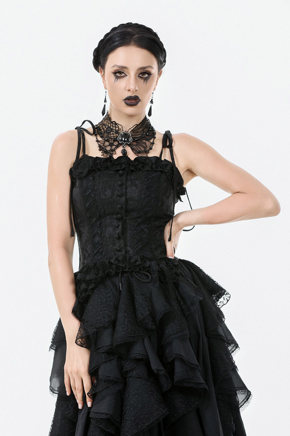 button-up ruffle gothic tank top by dark in love