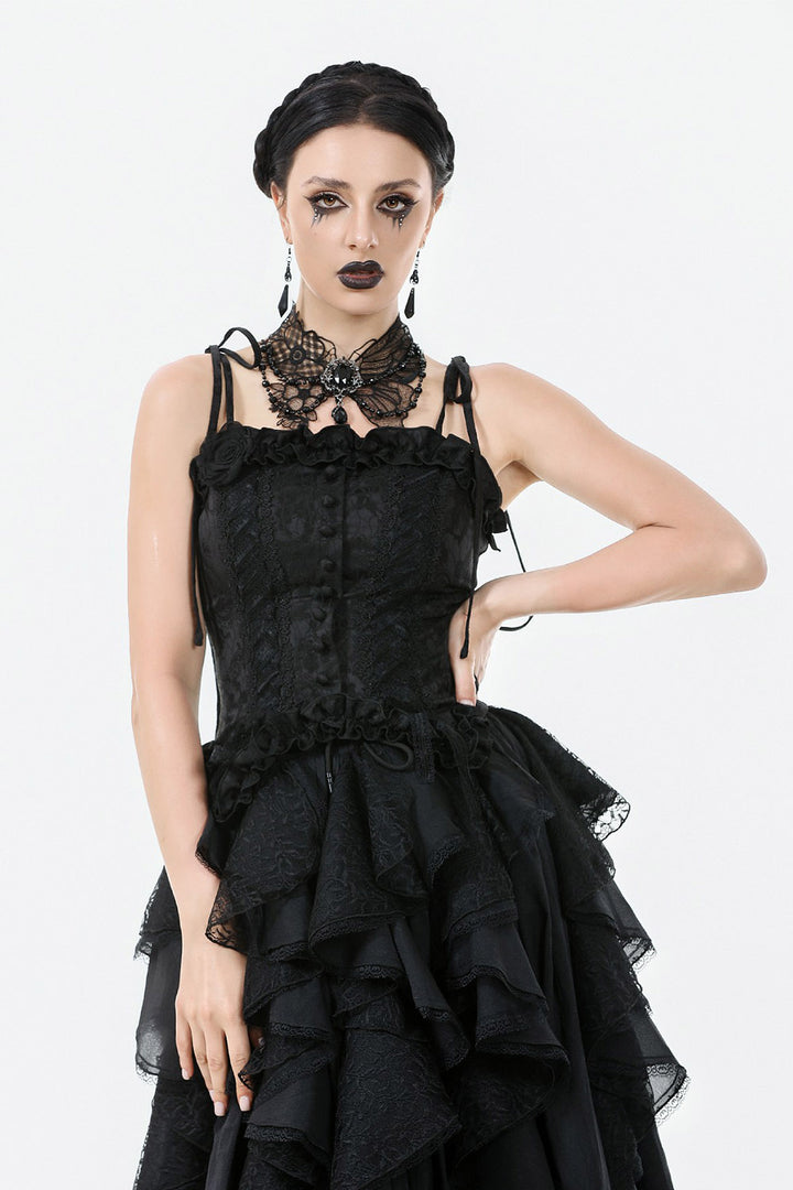 button-up ruffle gothic tank top by dark in love