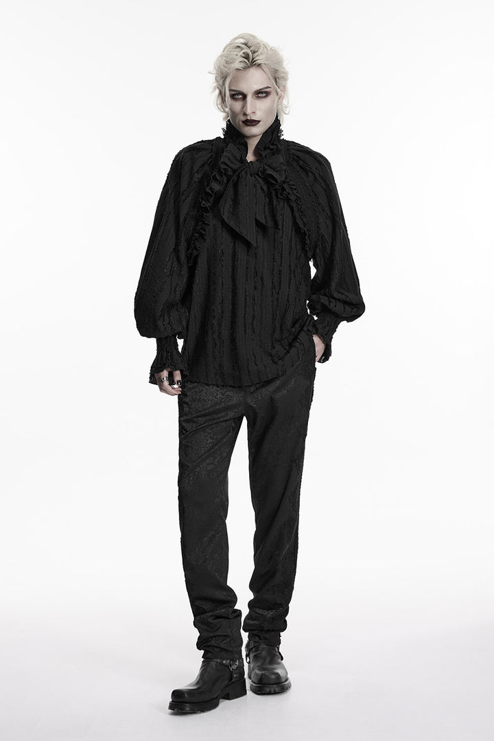 distressed long sleeve black victorian pirate shirt for men
