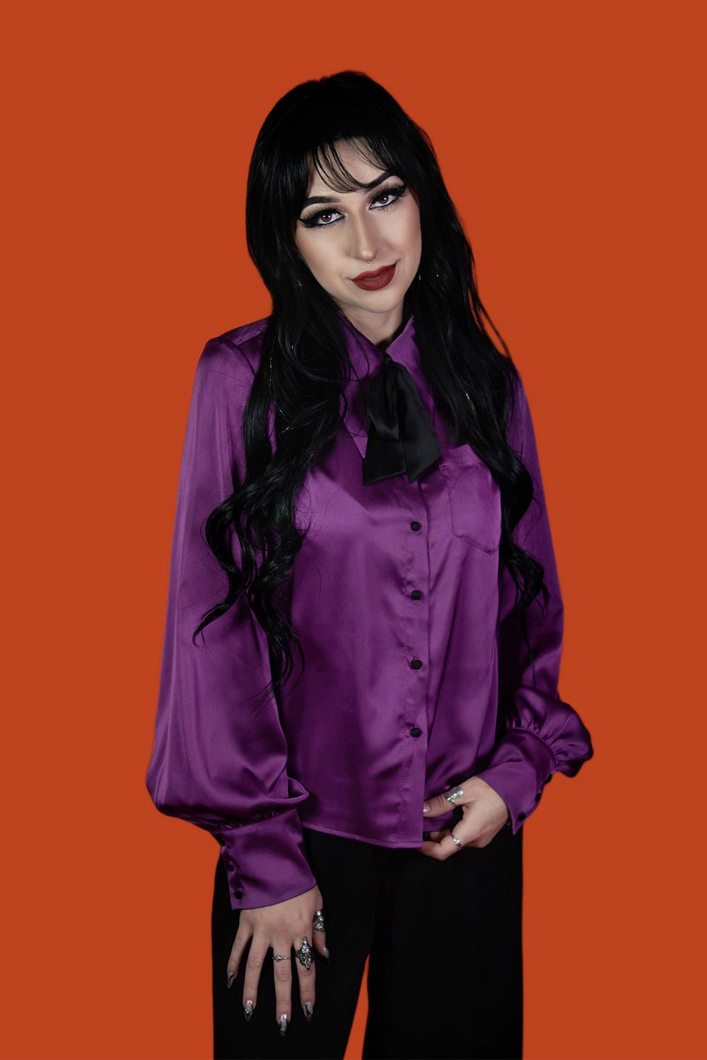 beautiful rich purple satin pointed collar purple collared shirt 