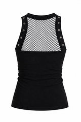 womens grunge goth black tank top with eyelets