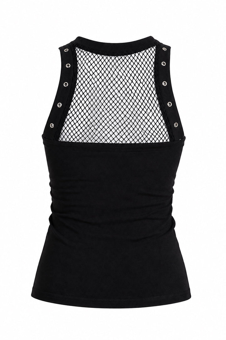 womens grunge goth black tank top with eyelets