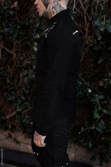 mens long sleeve gothic button-down shirt with buckle straps