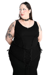 cotton blended lace-up corset tank top