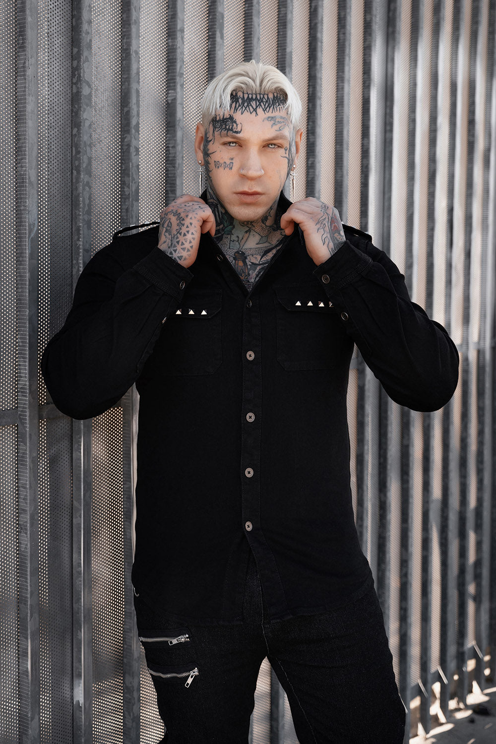 mens black denim gothic shirt
