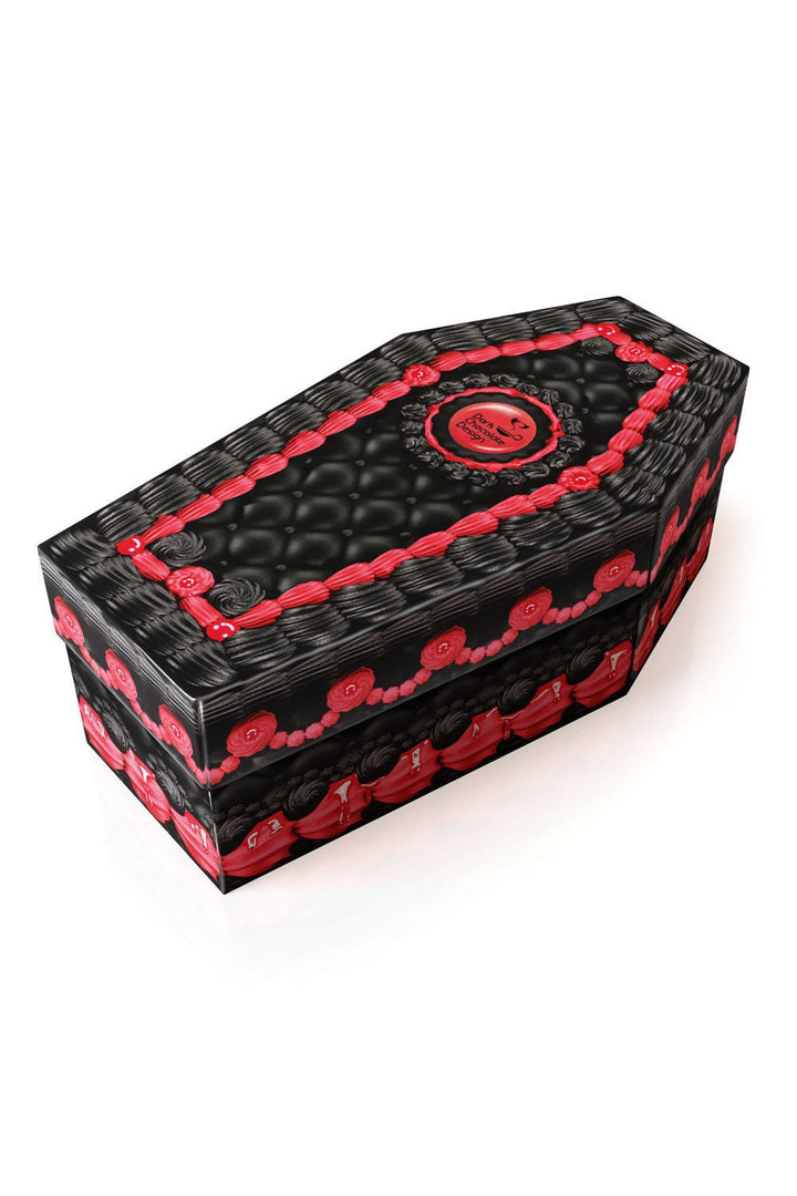 black cake coffin shaped shoe box