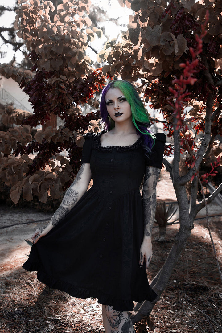black goth mini dress with pockets 