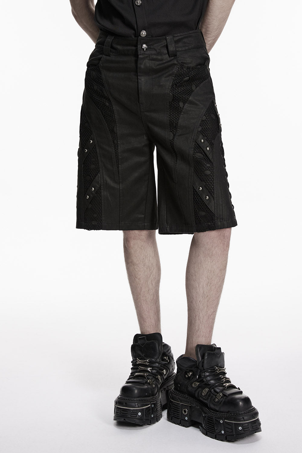 lace-up mens gothic shorts