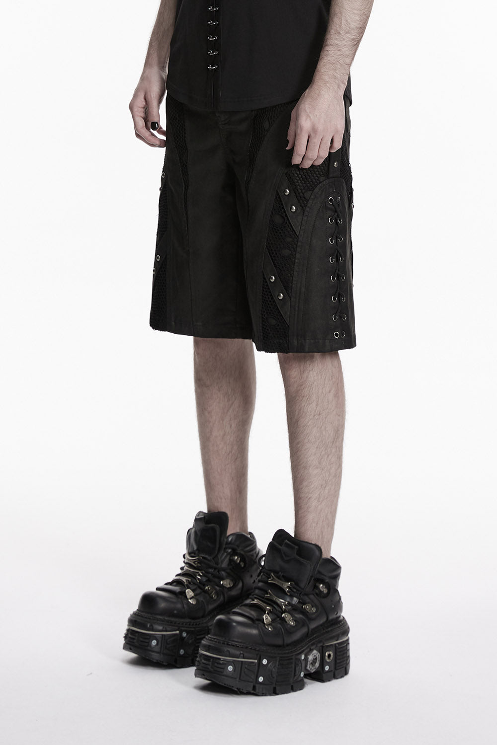long punk black mens gothic shorts