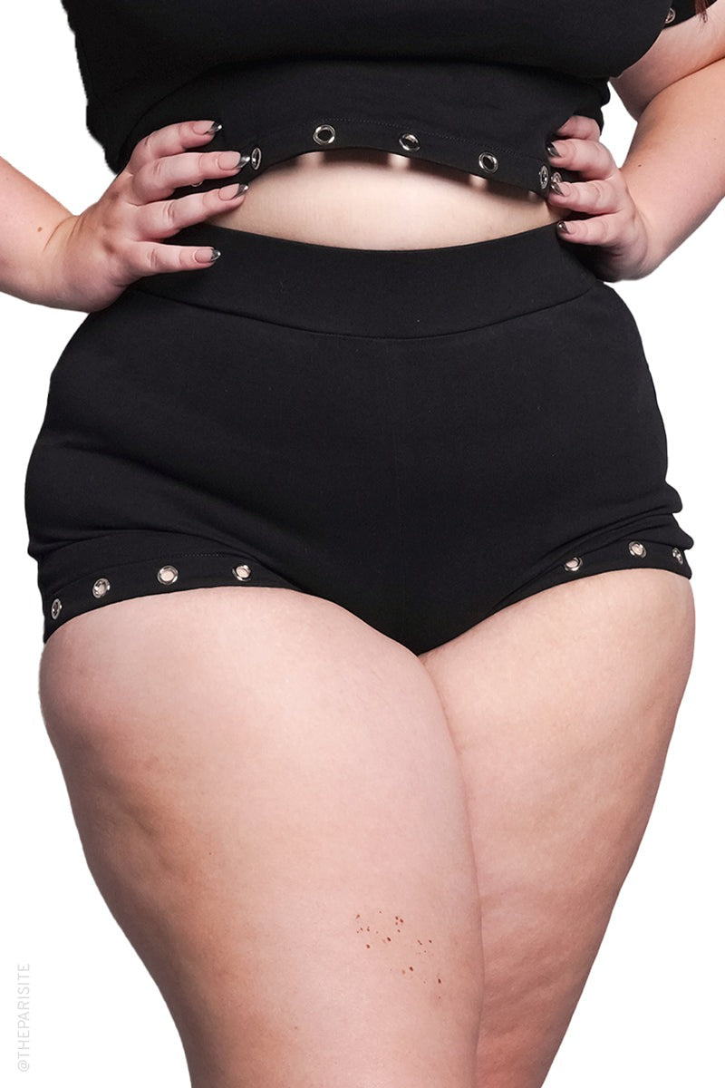 womens stretchy plus size high-waisted emo shorts by forest ink
