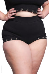 womens stretchy plus size high-waisted emo shorts by forest ink