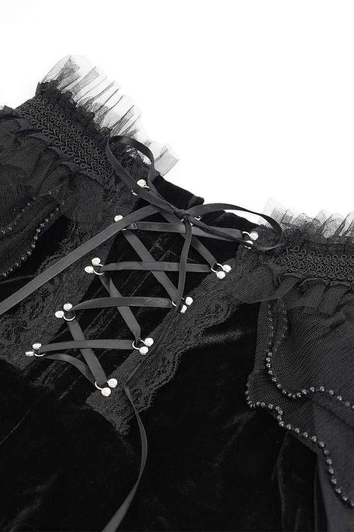 gothic lace up shorts with lace train in the back 