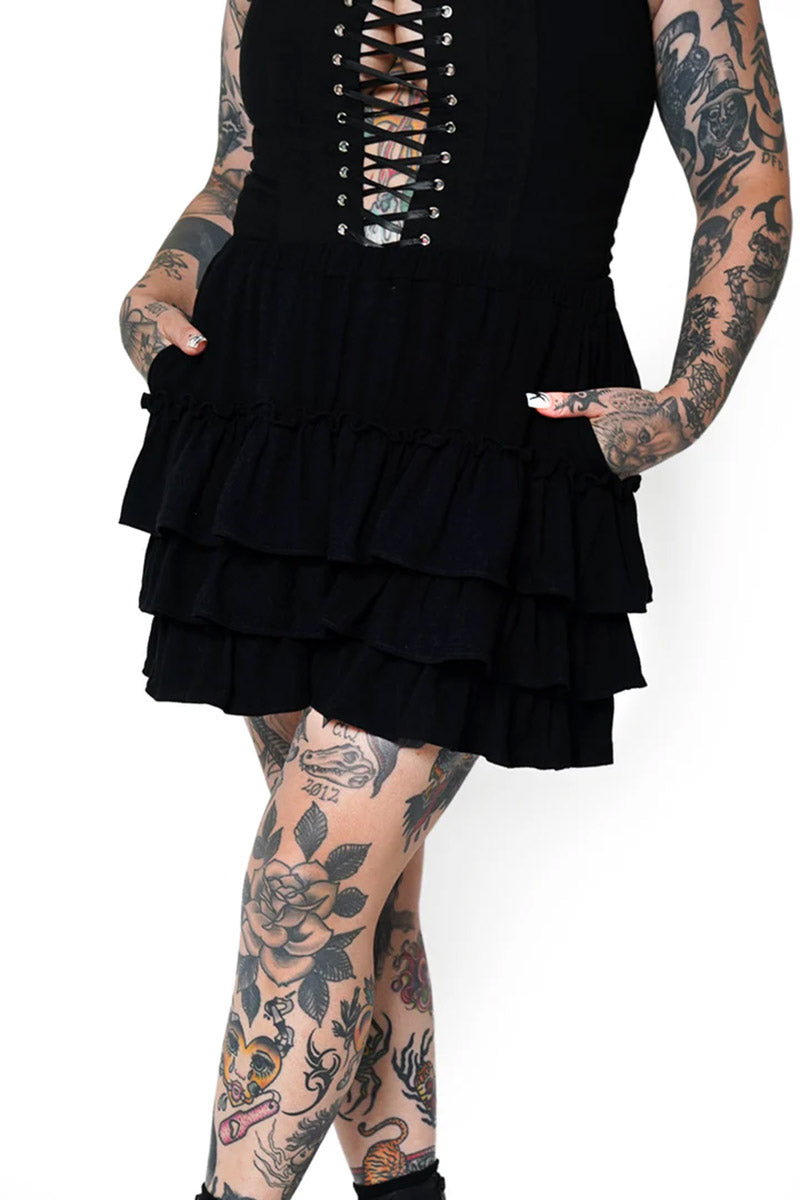 tiered black bloomer shorts  with pockets