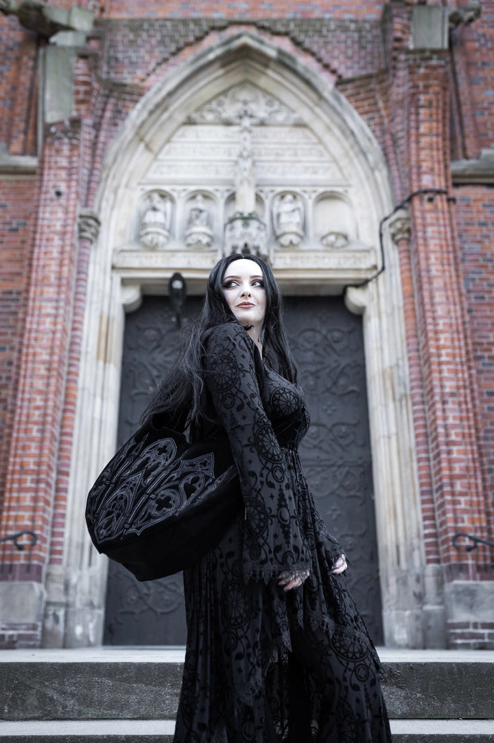 grey embroidered gothic church bag by restyle 