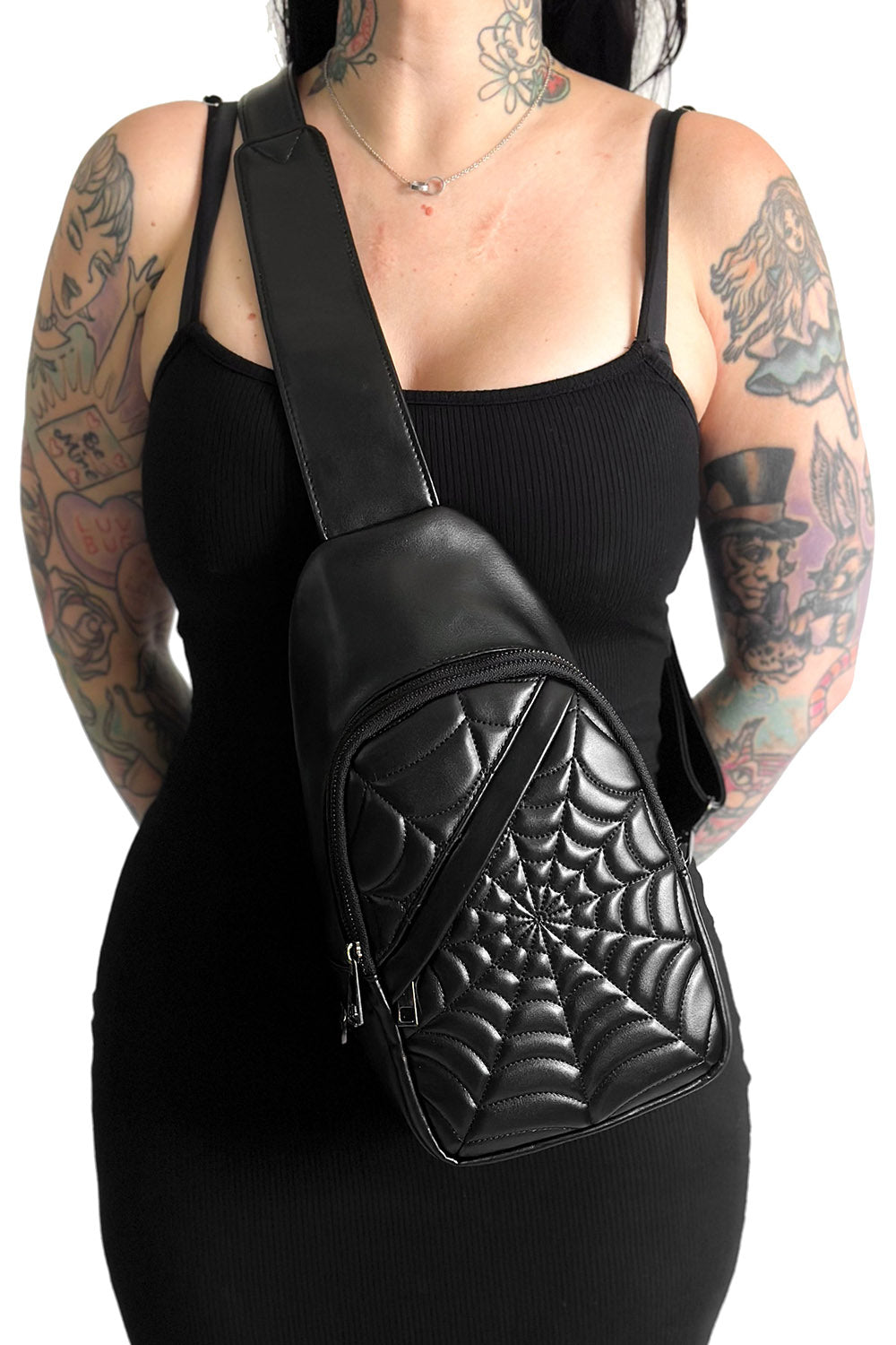 vegan leather spiderweb shoulder sling tote ag