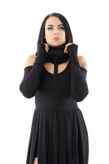 cold shoulder black cotton goth dress