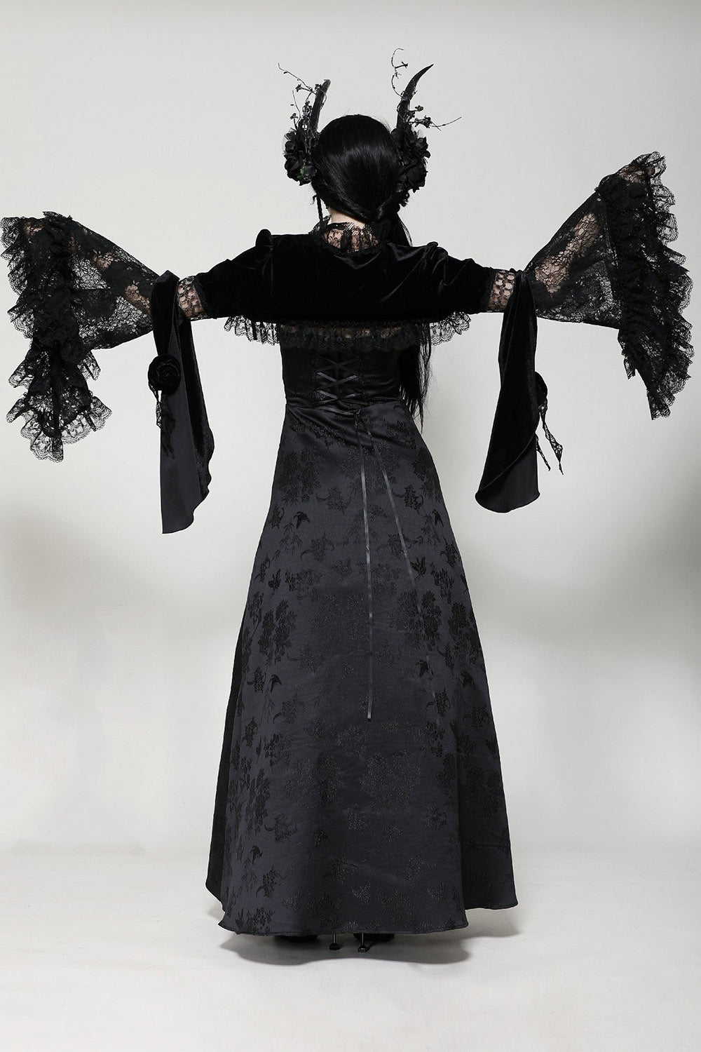 womens romantic goth black lace flared bell sleeve shrug jacket