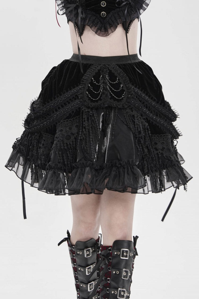 short mini high waisted black velvet skirt