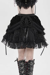short mini high waisted black velvet skirt