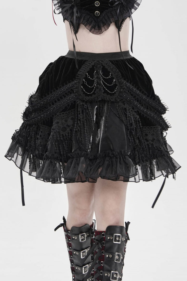short mini high waisted black velvet skirt