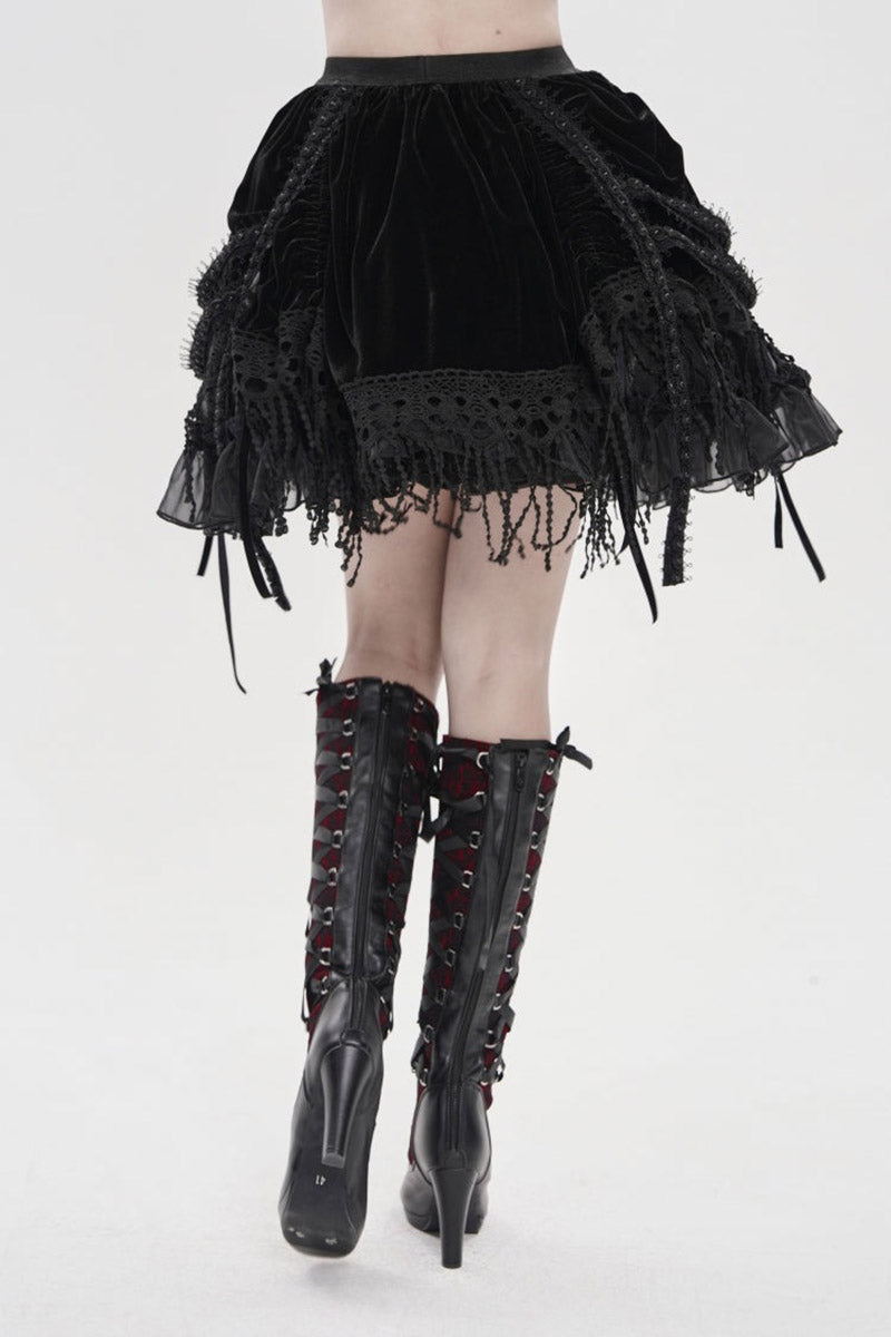 high waisted black velvet skirt