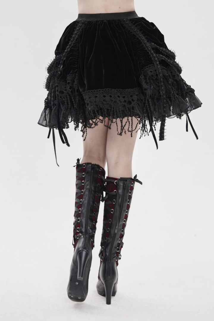 high waisted black velvet skirt