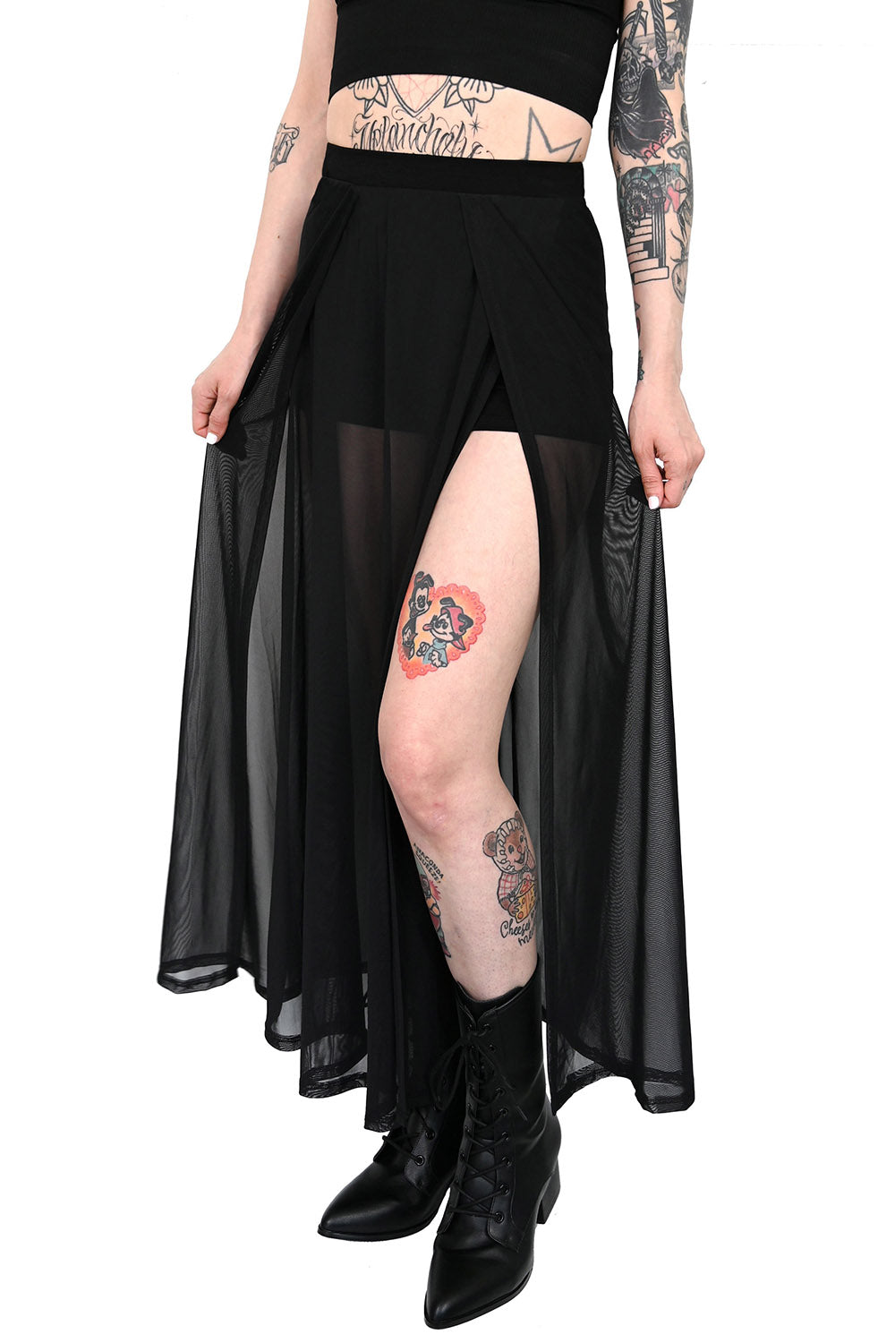 leg slit gothic black skirt