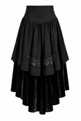 high waisted high rise romantic black embroidered corset high low hem skirt with grey thorn embroidery 