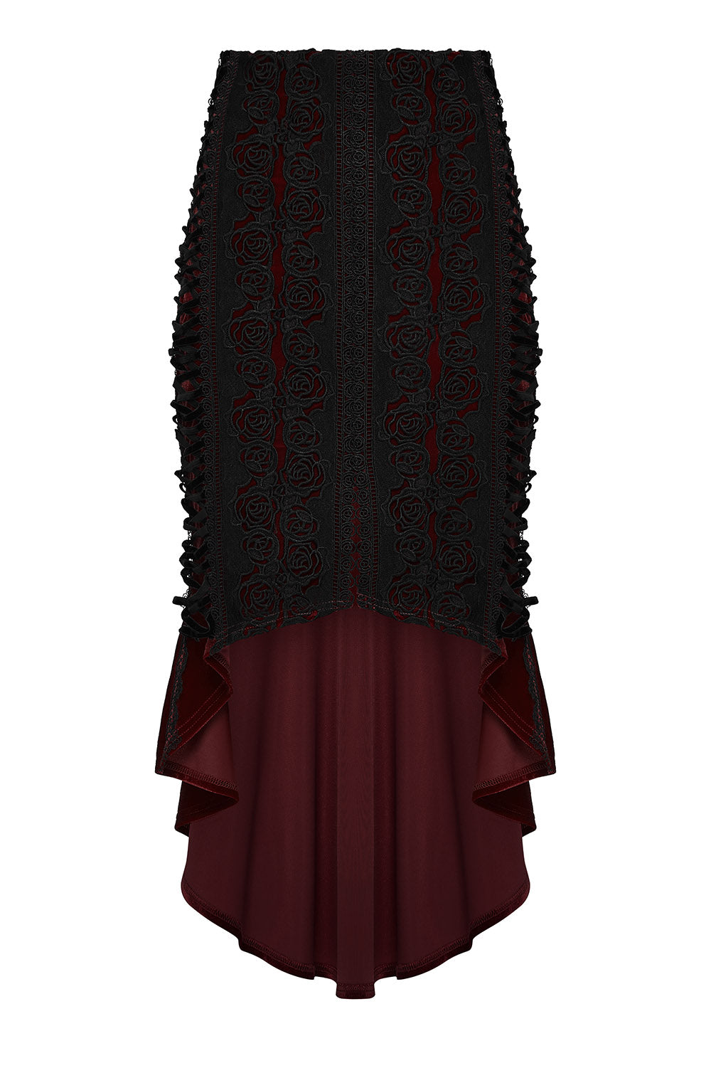 dark red velvet lace-up irregular asymmetric hem skirt