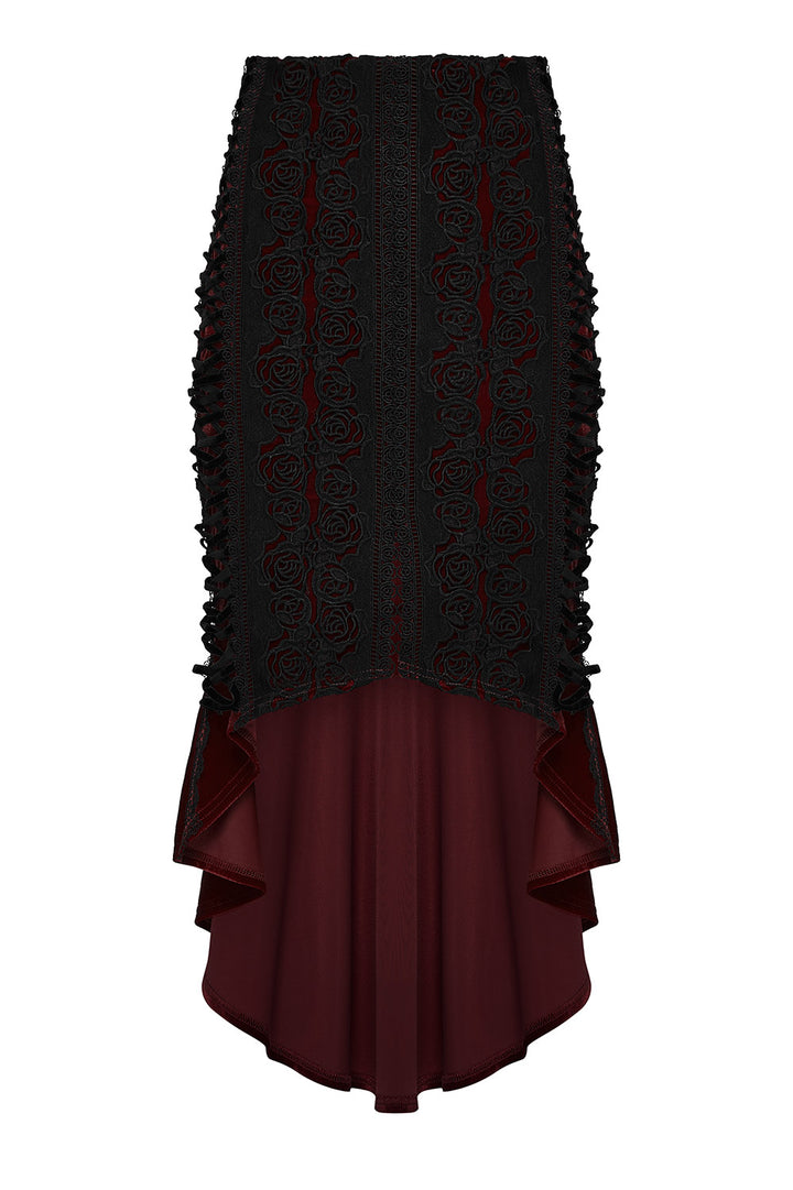 dark red velvet lace-up irregular asymmetric hem skirt