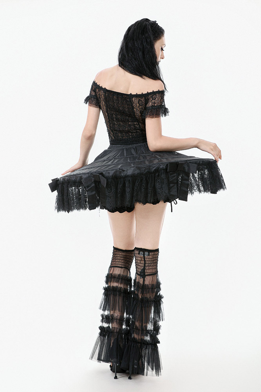 gothic lolita black lace and ribbon bow dark coquette skirt 