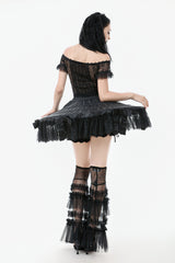 gothic lolita black lace and ribbon bow dark coquette skirt 
