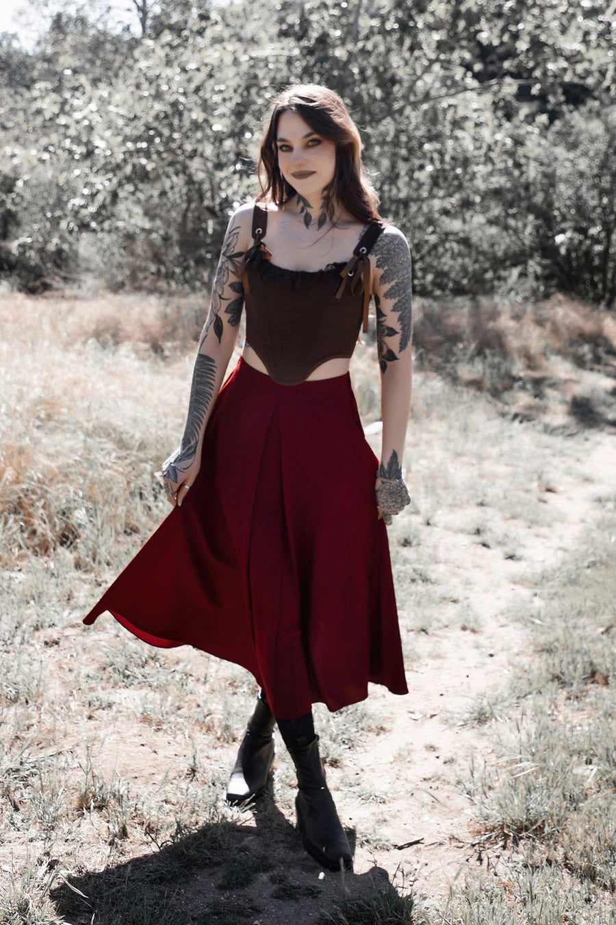 womens dark red skirt