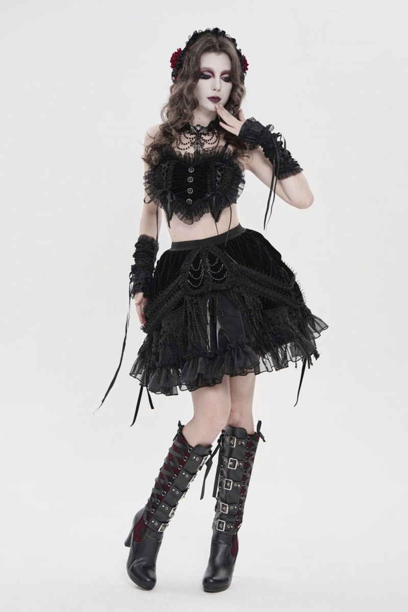 dark fantasy gothic high waisted black velvet skirt