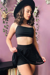 high waisted gothic spiderweb skirt with built-in shorts