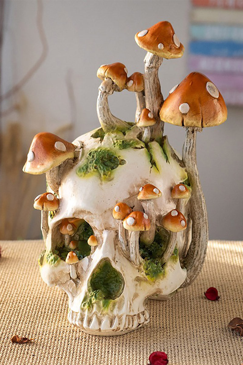 hand-painted toadstool mushroom skull figurine 
